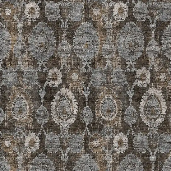 Brown And Beige Damask Washable Indoor Outdoor Area Rug Photo 7