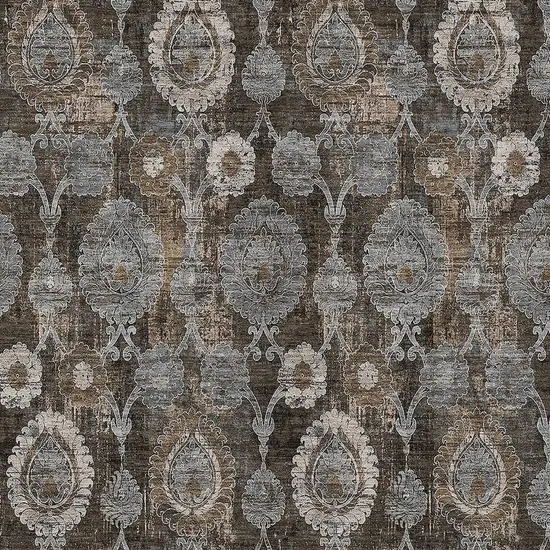 Brown And Beige Damask Washable Indoor Outdoor Area Rug Photo 7
