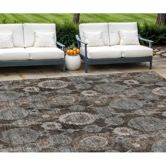 Brown And Beige Damask Washable Indoor Outdoor Area Rug Photo 1