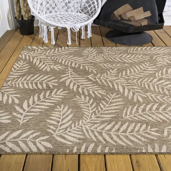 Brown And Beige Floral Indoor Outdoor Area Rug Photo 9