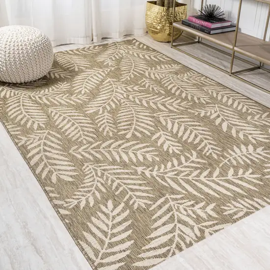 Brown And Beige Floral Indoor Outdoor Area Rug Photo 5