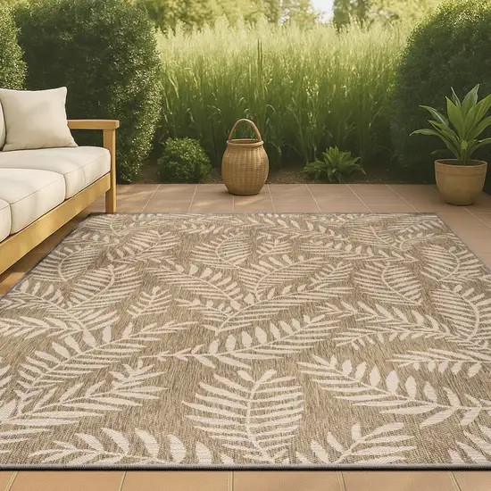 Brown And Beige Floral Indoor Outdoor Area Rug Photo 4