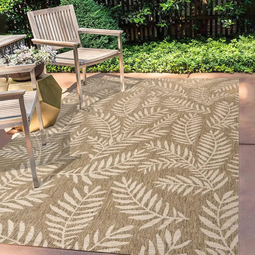 Brown And Beige Floral Indoor Outdoor Area Rug Photo 8