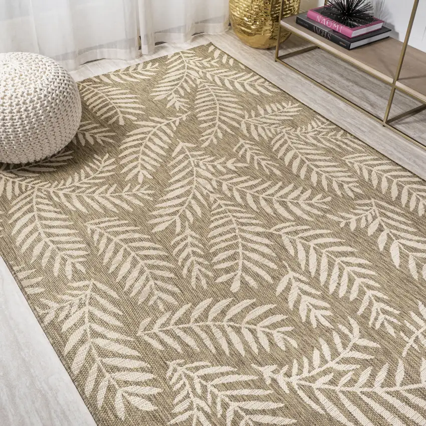 Brown And Beige Floral Indoor Outdoor Area Rug Photo 7