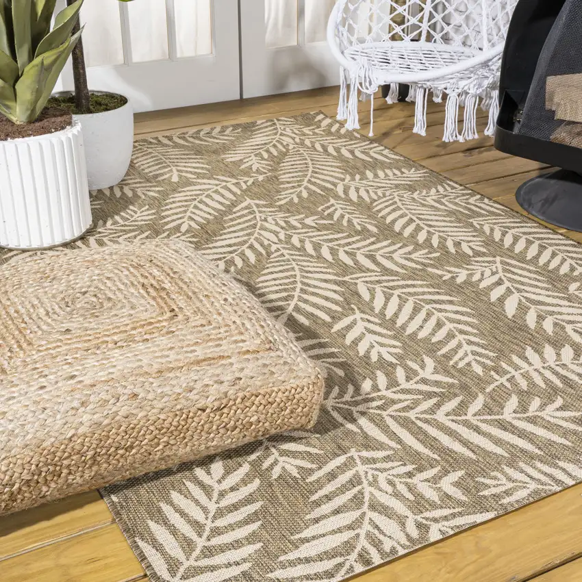 Brown And Beige Floral Indoor Outdoor Area Rug Photo 9
