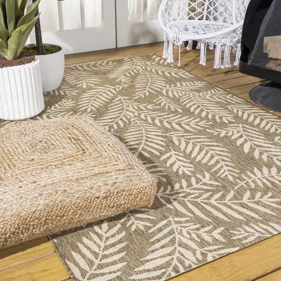 Brown And Beige Floral Indoor Outdoor Area Rug Photo 9