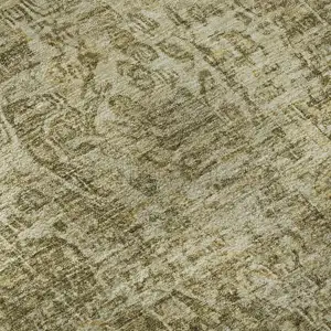 Photo of Brown And Beige Floral Medallion Washable Area Rug With UV Protection