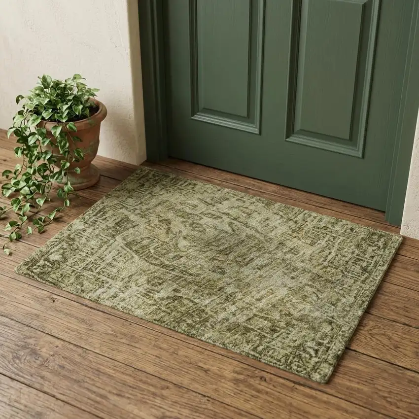 Brown And Beige Floral Medallion Washable Area Rug With UV Protection Photo 1
