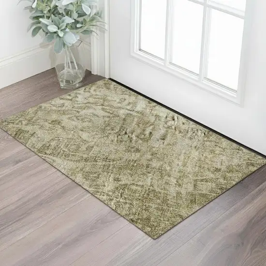 Brown And Beige Floral Medallion Washable Area Rug With UV Protection Photo 2