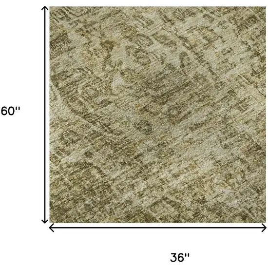 Brown And Beige Floral Medallion Washable Area Rug With UV Protection Photo 9