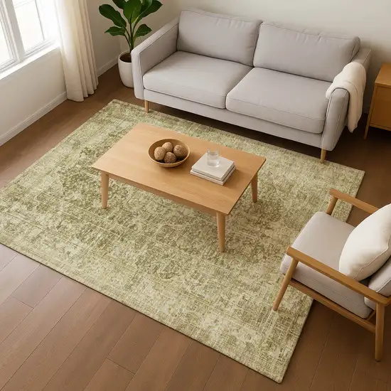 Brown And Beige Floral Medallion Washable Area Rug With UV Protection Photo 4