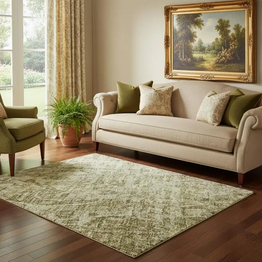 Brown And Beige Floral Medallion Washable Area Rug With UV Protection Photo 2