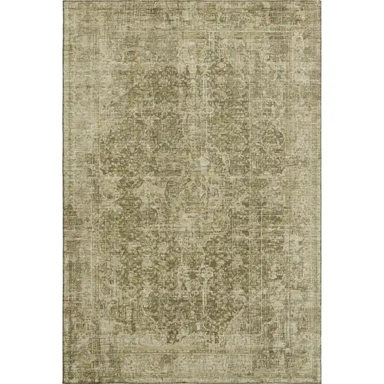 Brown And Beige Floral Medallion Washable Area Rug With UV Protection Photo 4