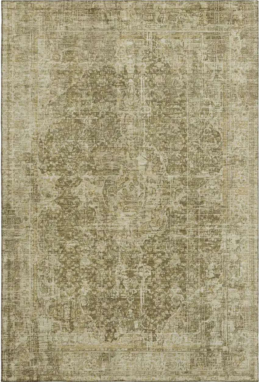 Brown And Beige Floral Medallion Washable Area Rug With UV Protection Photo 4