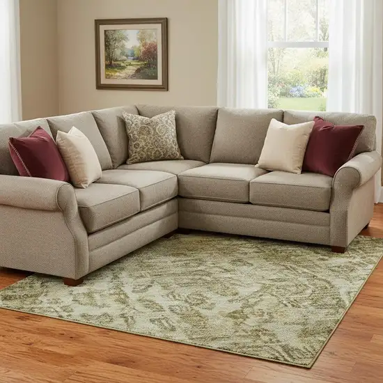 Brown And Beige Floral Medallion Washable Area Rug With UV Protection Photo 2