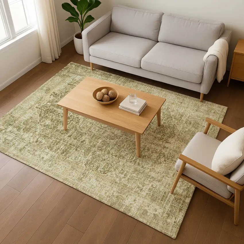 Brown And Beige Floral Medallion Washable Area Rug With UV Protection Photo 4