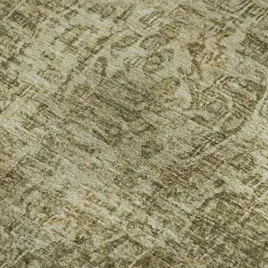 Photo of Brown And Beige Floral Medallion Washable Area Rug With UV Protection