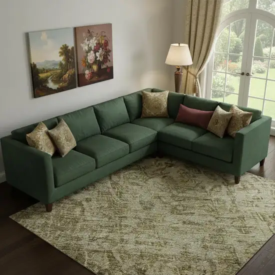 Brown And Beige Floral Medallion Washable Area Rug With UV Protection Photo 2