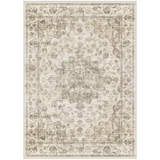 Brown And Beige Floral Medallion Washable Area Rug Photo 2
