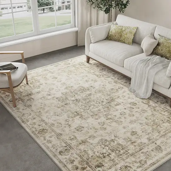 Brown And Beige Floral Medallion Washable Area Rug Photo 5