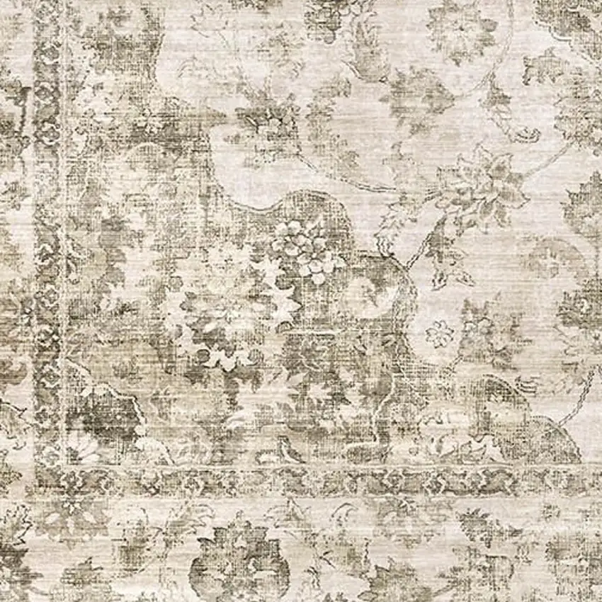 Brown And Beige Floral Medallion Washable Area Rug Photo 3