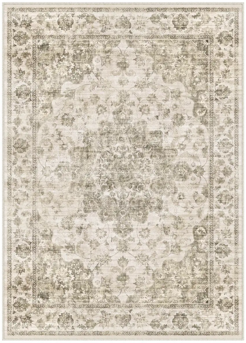 Brown And Beige Floral Medallion Washable Area Rug Photo 4
