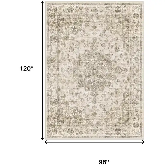 Brown And Beige Floral Medallion Washable Area Rug Photo 3