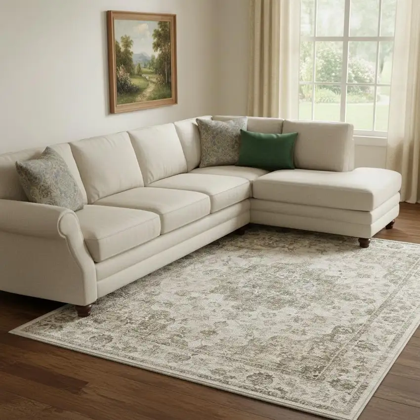 Brown And Beige Floral Medallion Washable Area Rug Photo 2