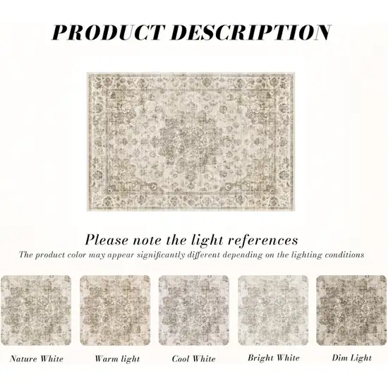 Brown And Beige Floral Medallion Washable Area Rug Photo 7