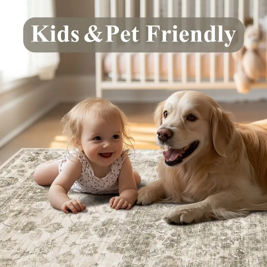 Brown And Beige Floral Medallion Washable Area Rug Photo 5