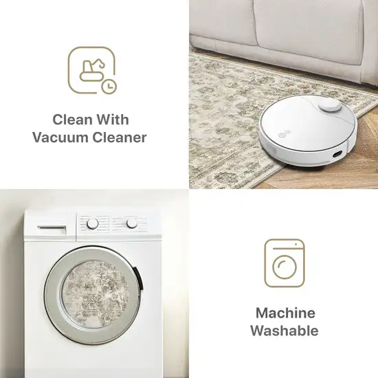 Brown And Beige Floral Medallion Washable Area Rug Photo 6