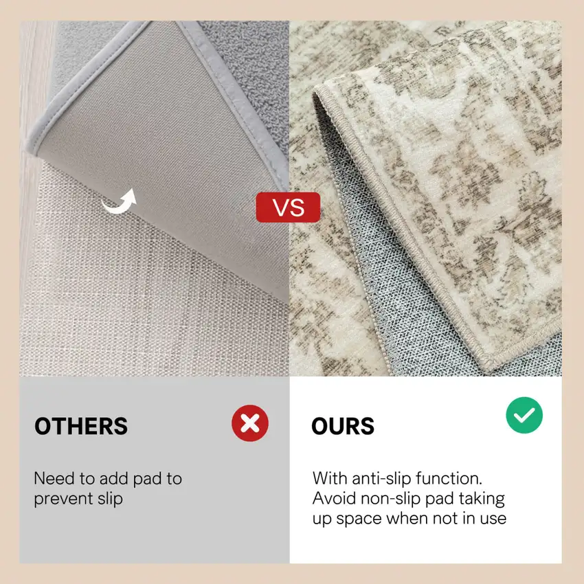 Brown And Beige Floral Medallion Washable Area Rug Photo 8