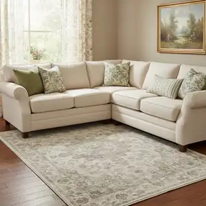 Photo of Brown And Beige Floral Medallion Washable Area Rug