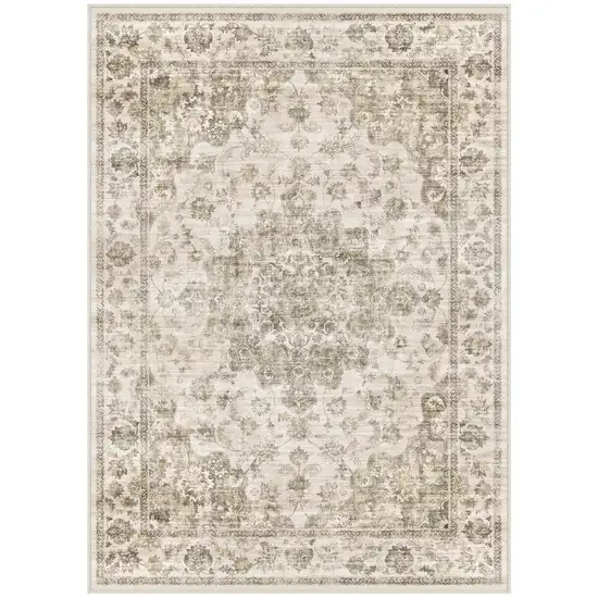 Brown And Beige Floral Medallion Washable Area Rug Photo 2