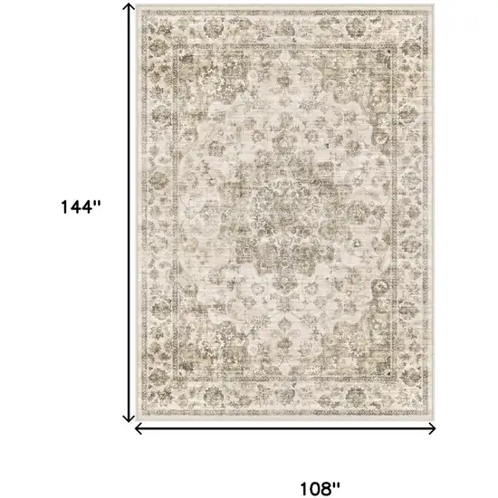 Brown And Beige Floral Medallion Washable Area Rug Photo 9