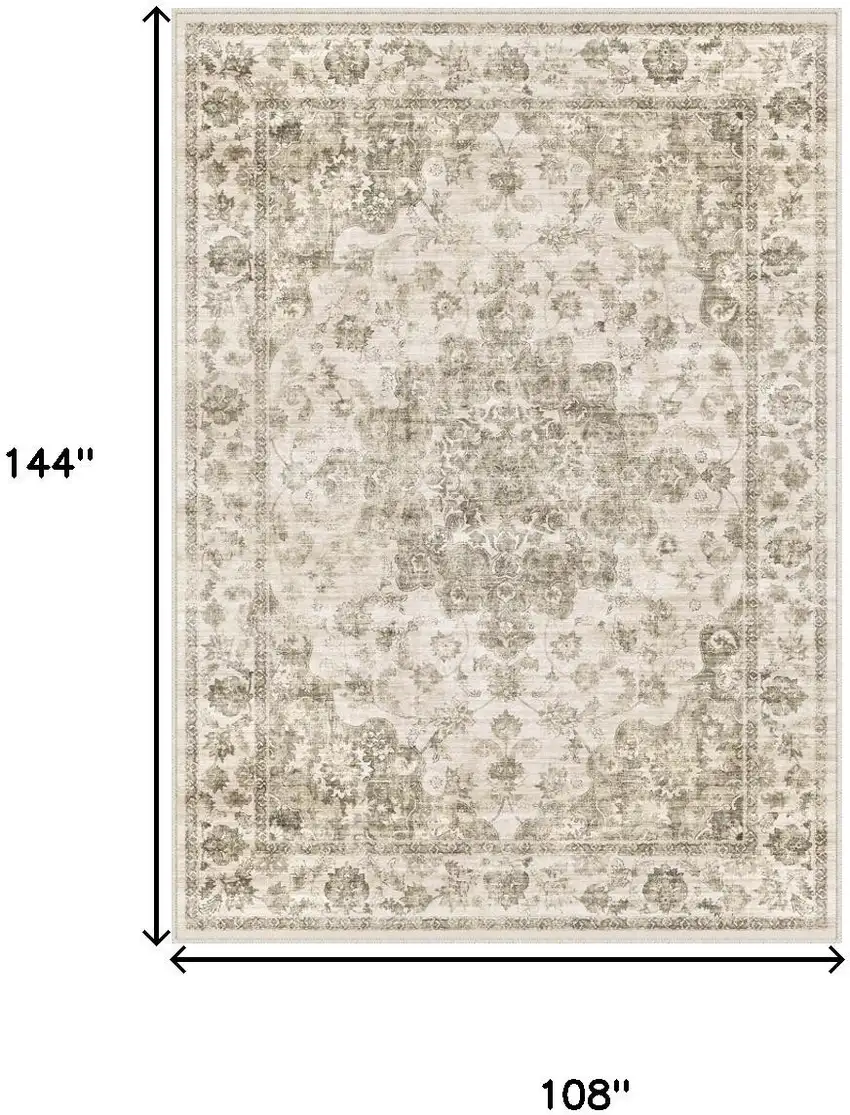 Brown And Beige Floral Medallion Washable Area Rug Photo 9
