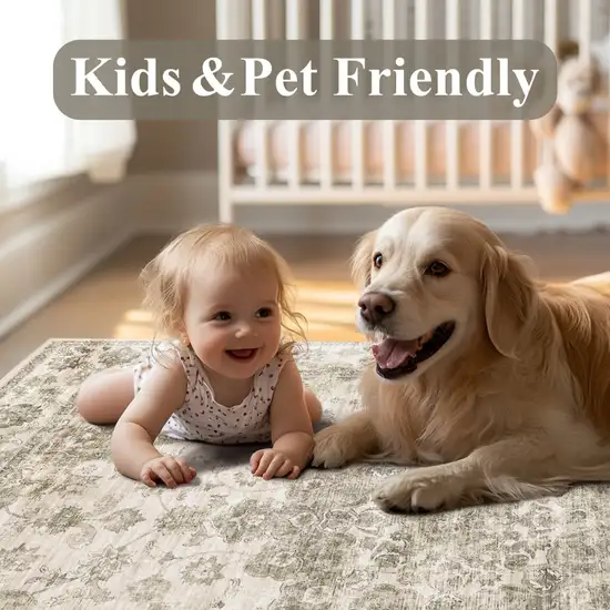 Brown And Beige Floral Medallion Washable Area Rug Photo 4