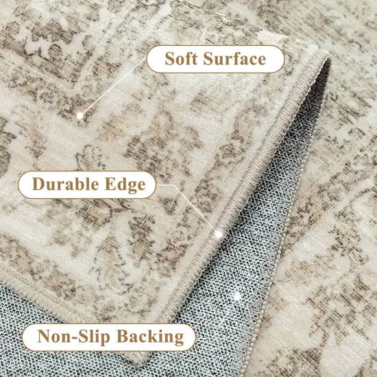 Brown And Beige Floral Medallion Washable Area Rug Photo 8