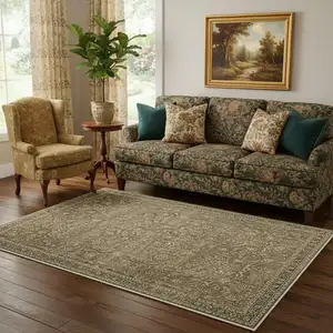 Photo of Brown And Beige Floral Medallion Washable Area Rug