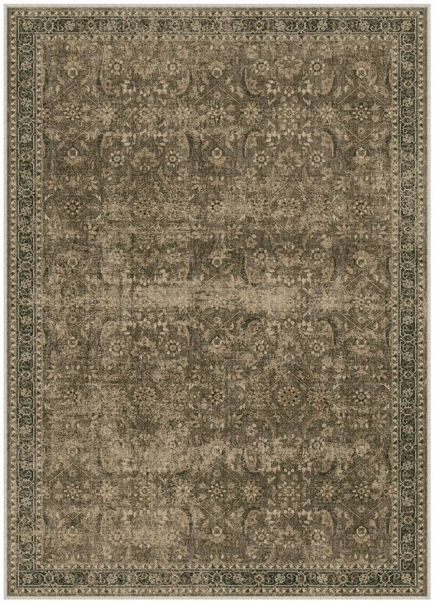 Brown And Beige Floral Medallion Washable Area Rug Photo 4
