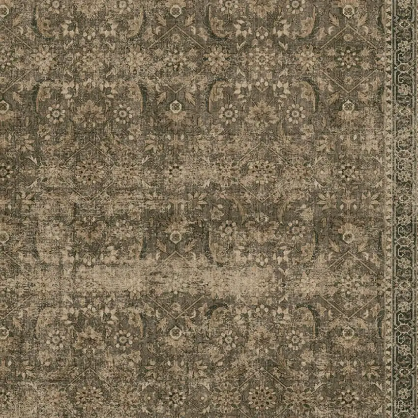 Brown And Beige Floral Medallion Washable Area Rug Photo 5