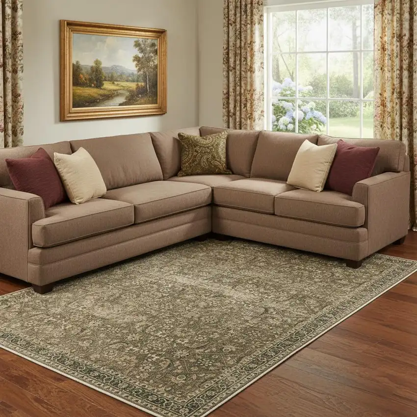 Brown And Beige Floral Medallion Washable Area Rug Photo 1