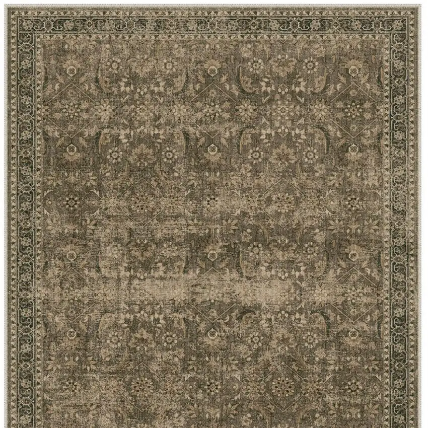 Brown And Beige Floral Medallion Washable Area Rug Photo 6