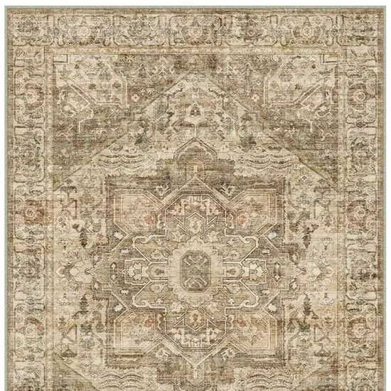 Brown And Beige Floral Medallion Washable Area Rug Photo 5