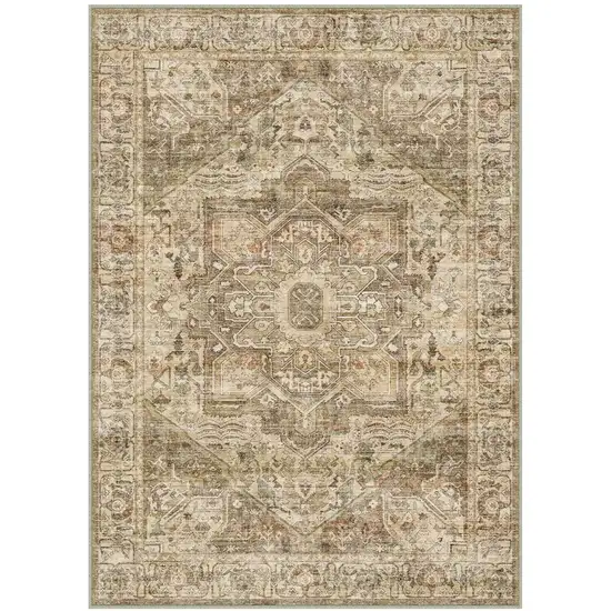Brown And Beige Floral Medallion Washable Area Rug Photo 4
