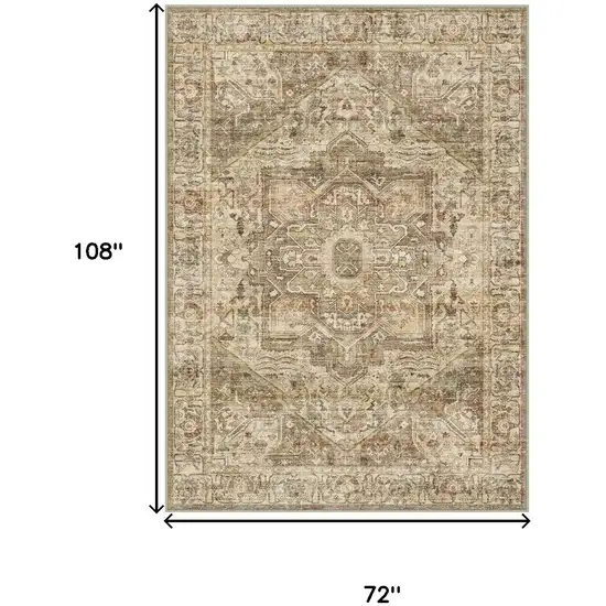 Brown And Beige Floral Medallion Washable Area Rug Photo 3