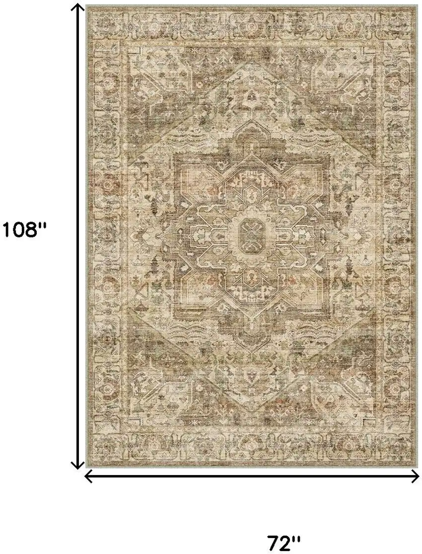 Brown And Beige Floral Medallion Washable Area Rug Photo 3