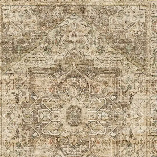Brown And Beige Floral Medallion Washable Area Rug Photo 5