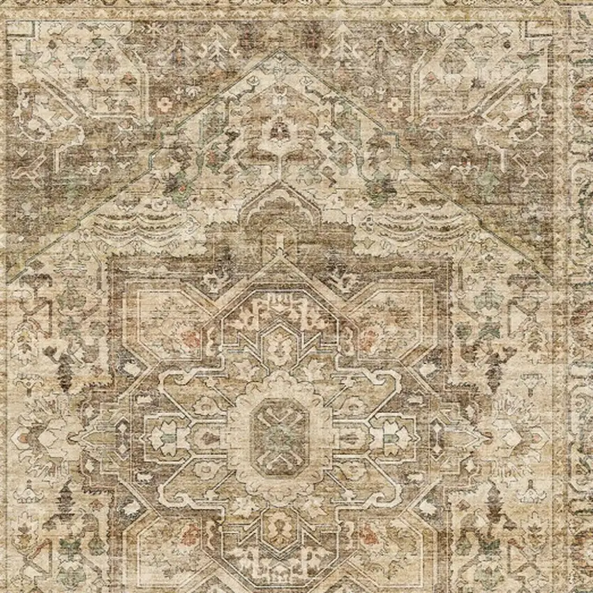 Brown And Beige Floral Medallion Washable Area Rug Photo 5