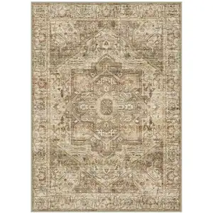 Photo of Brown And Beige Floral Medallion Washable Area Rug
